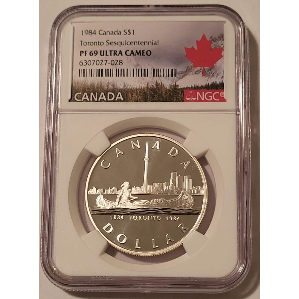 Canada 1984 Silver Dollar Toronto Sesquicentennial PF69 UC NGC Maple Leaf Label